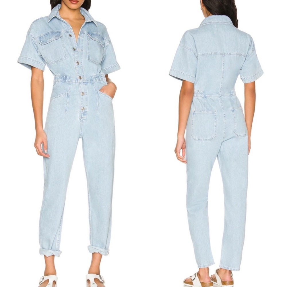 Free People We The Free Marci Denim Coveralls Boiler Suit: Clear Skies Blue